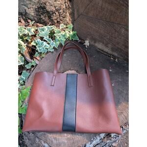 Vince Camuto Tote Bag Womens Brown Faux Leather Pebbled Shoulder Classic